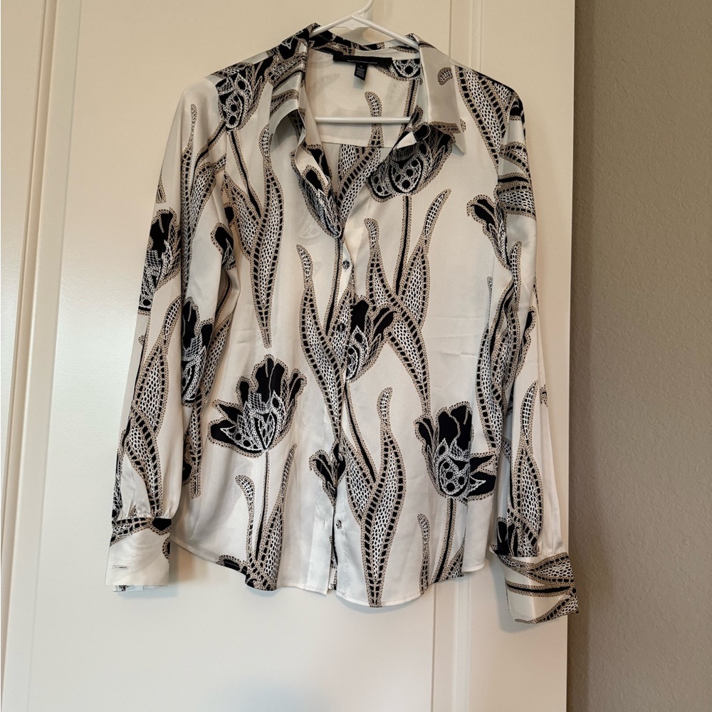 White House Black Market Black and White Floral Blouse